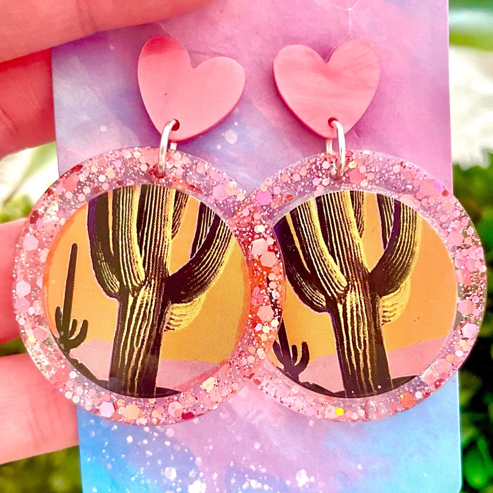 Acrylic Cactus Dangle Earrings